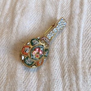 Vintage micro mosaic mandolin brooch